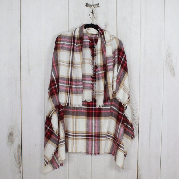 Maroon Plaid Woven Knit Soft Winter Shawl Blanket Size 57x60 Inches - Picture 6 of 6